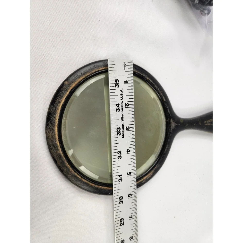 Vintage Wooden Handle Hand Mirror - Beveled Glass Aged Wood 6